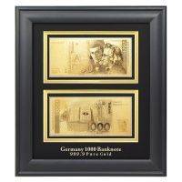 2 Золотые банкноты в деревянной рамке - 1000 Немецких марок (DEM)