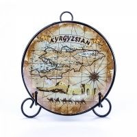Сувенирная тарелка "Карта Kыргызстана" (d 14см)
