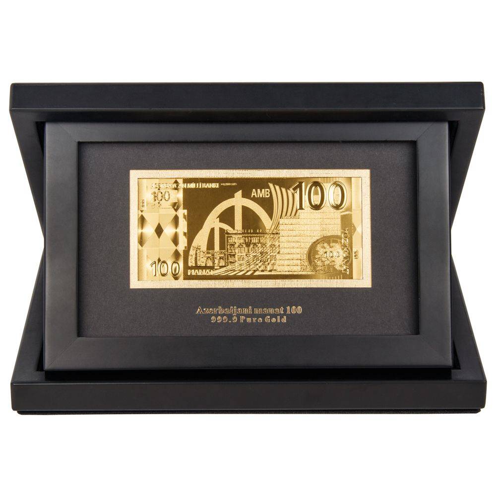 Плакетка EPOS "Банкнота 100 манат" покрытие золото