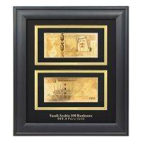2 Золотые банкноты в деревянной рамке - 100 Саудовских риалов (SAR)