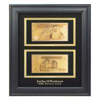 2 Золотые банкноты в деревянной рамке - 50 Иорданских динаров (JOD)