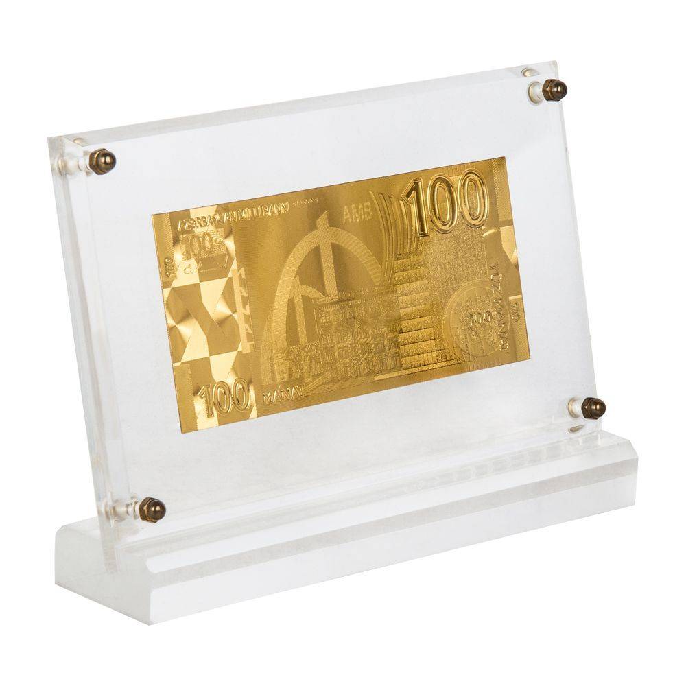 Банкнота EPOS "100 манат" в акриле покрытие золото
