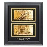 2 Золотые банкноты в деревянной рамке - 5000 Австрийских шиллингов (ATS)