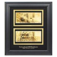 2 Золотые банкноты в деревянной рамке - 1000 Швейцарских франков (CHF)