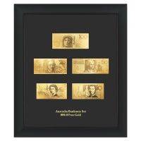 Золотые банкноты в деревянной рамке - Австралийские доллары - комплект (AUD)