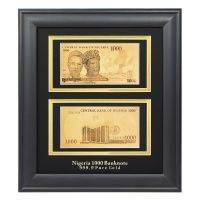 2 Золотые банкноты в деревянной рамке - 1000 Нигерийская Найра (NGN)