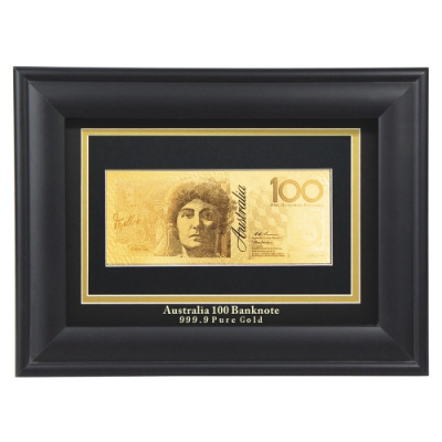 Золотые банкноты в деревянной рамке - 100 Австралийских долларов (AUD)