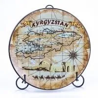 Сувенирная тарелка "Карта Kыргызстана" (d 18см)